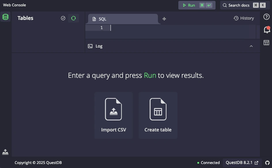 QuestDB Web Console running on Azure
